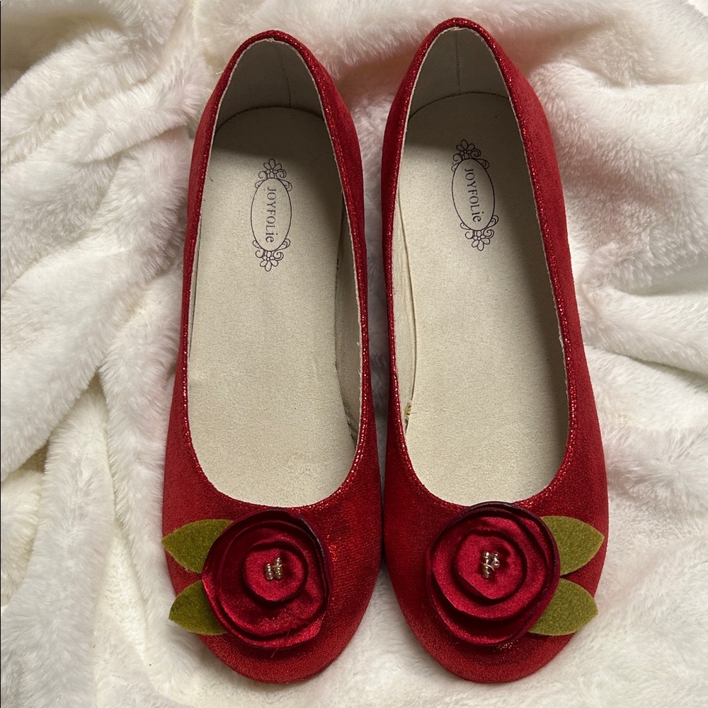 New, Joyfolie Crimson Red Flats, Big Girls Size 5